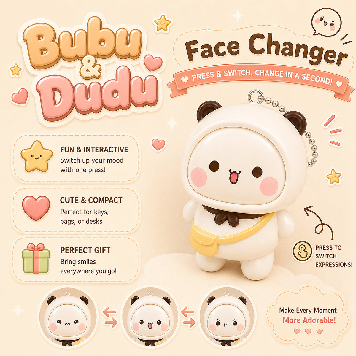 Bubu Dudu Face Changer Keychain detail image 3