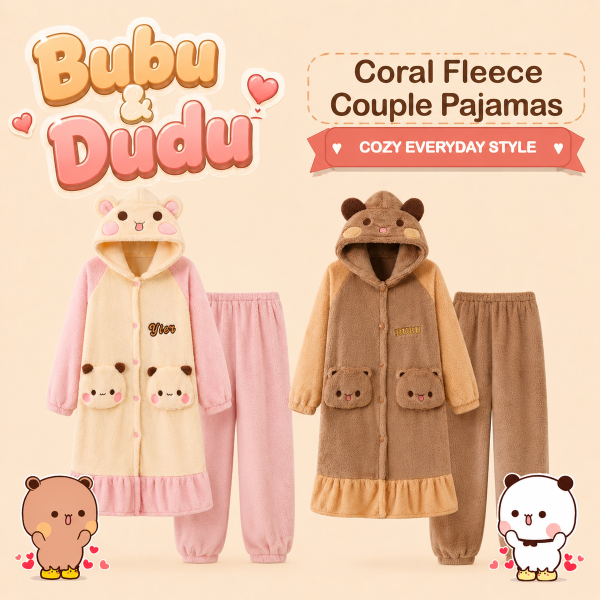 Bubu & Dudu Coral Fleece Couple Pajamas