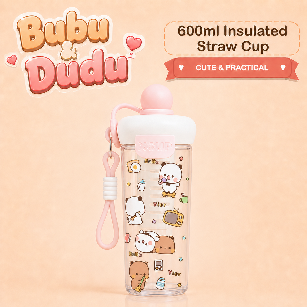 Bubu Dudu 600ml Insulated Straw Cup Design C Pink option image