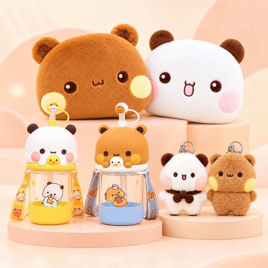 Bubu and Dudu plush pillows, straw cups and keychains